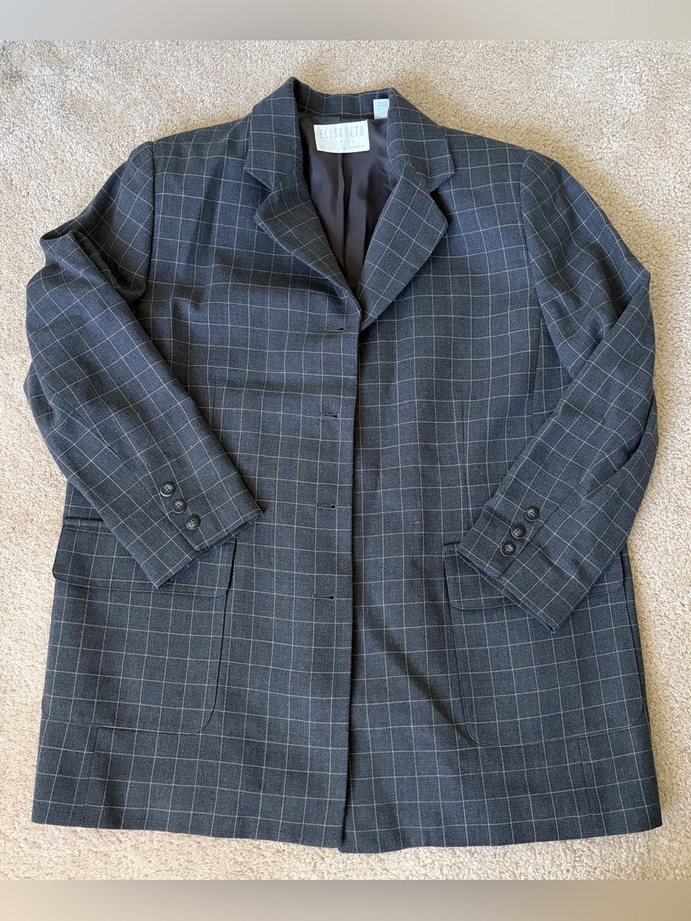 Elisabeth Checked Blazer Jacket - Charcoal with Subtle Tan Windowpane